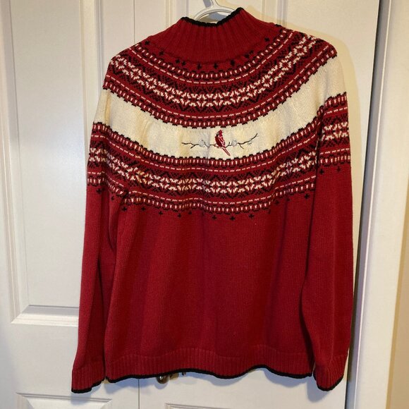 Northern Reflections Winter Cardinal Bird Theme Zip Up Sweater, Size Large - Picture 5 of 7
